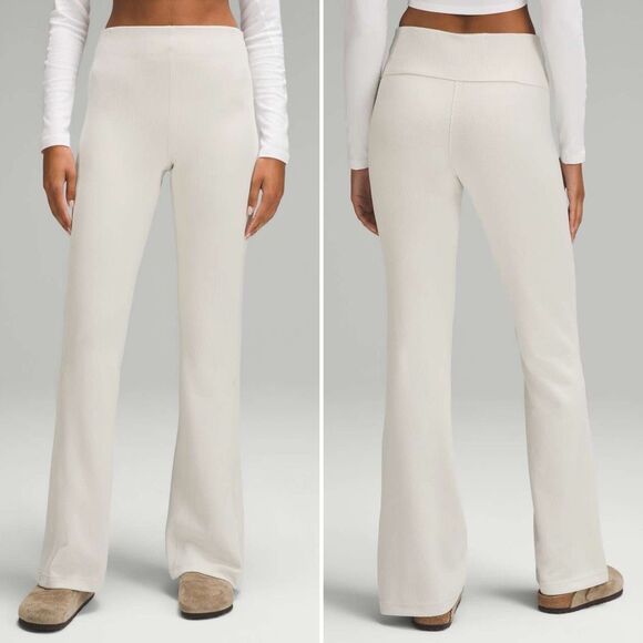 NWOT Lululemon Brushed Softstreme Rib Zip Flared Pant 32.5" Sz 8 Bone Athleisure - Picture 2 of 10